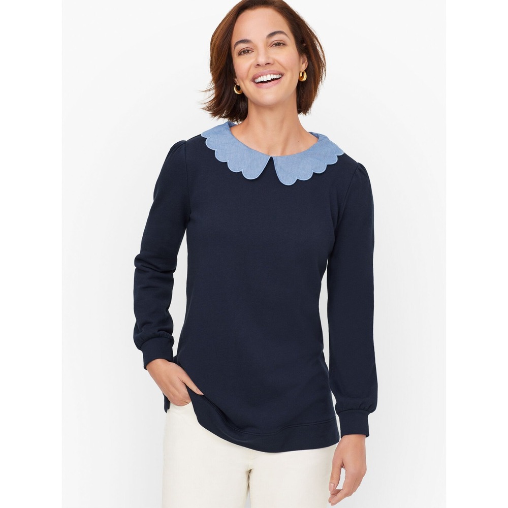 Talbots Chambray Peter Pan Collar Sweatshirt Navy… - image 5